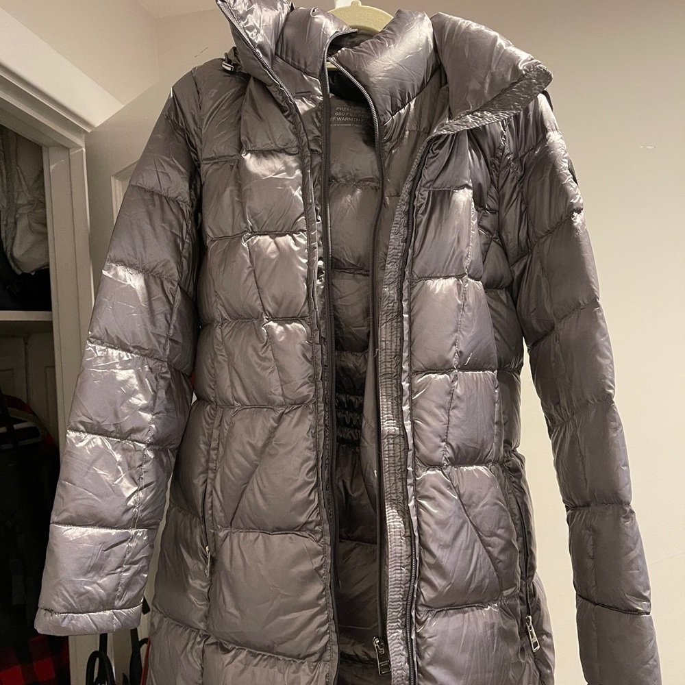 Silver puffer coat